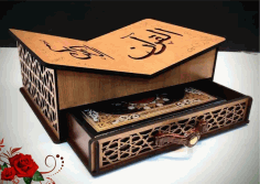 Wooden Decorative Quran Stand With Drawerfor Laser Cut Free Vector File
