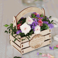 Wooden Flowers Basket For Laser Cut Free Vector File