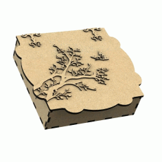 Wooden Gift Box With 3d Tree And Butterfly On Lid Laser Cut Free DXF File