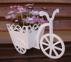 Wooden Tricycle Bike Flower Basket Laser Cut Free Vector File, Free Vectors File