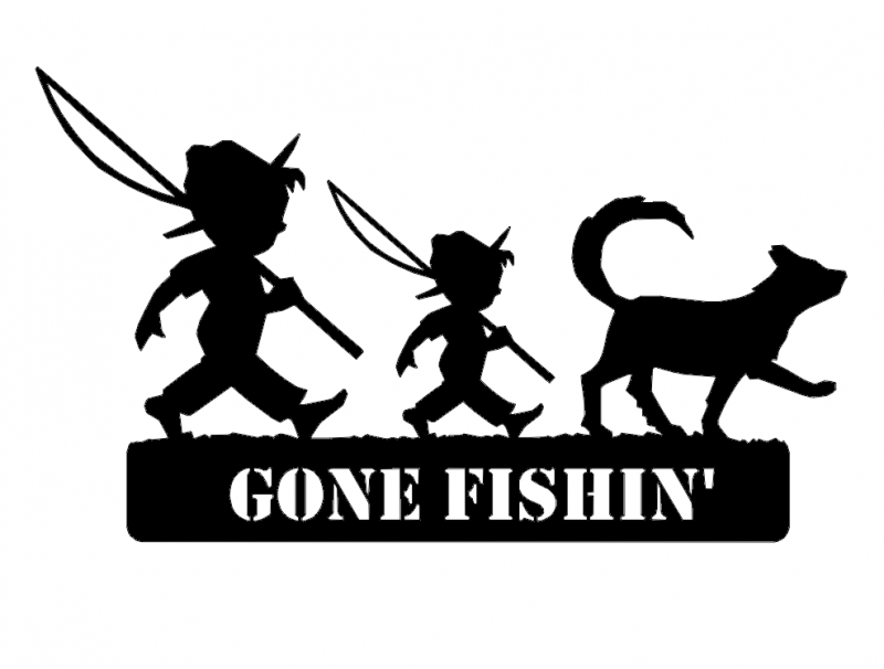 2 Boys Fishing And Dog Gone Fish Free DXF File