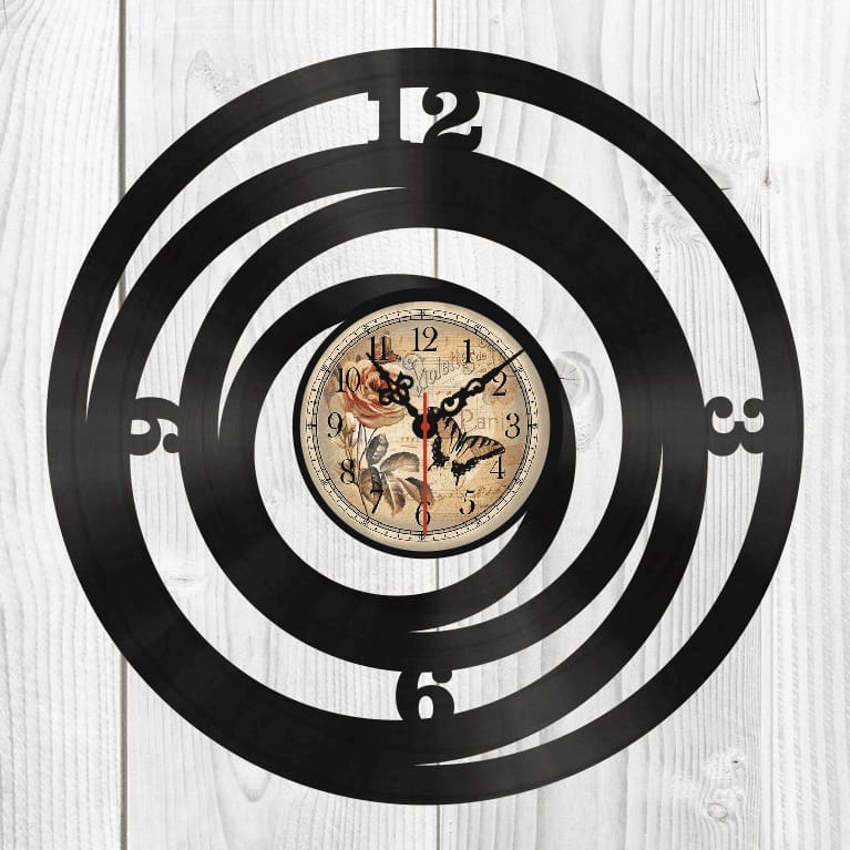 Abstract Rings Shape Vinyl Record Wall Clock Laser Cut Free Vector File