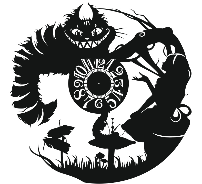 Alice Vinyl Wall Clock For Laser Cut Free Vector File