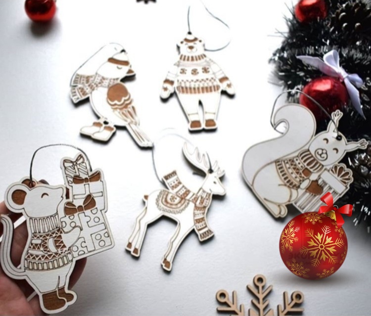 Animal Christmas Ornaments Laser Cut Free Vector File