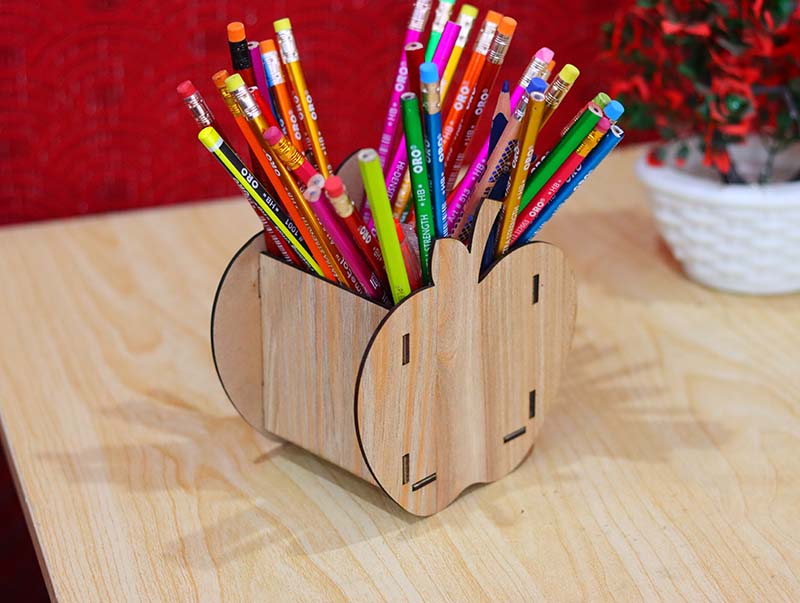 Apple Shape Pencil Holder Pen Stand 3mm Laser Cut Free Vector File