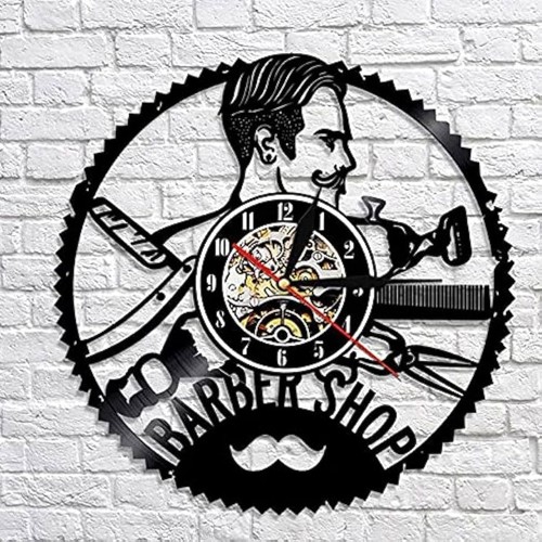 Barber Logo Wall Art Vinyl Record Clock Laser Cut Free Vector File