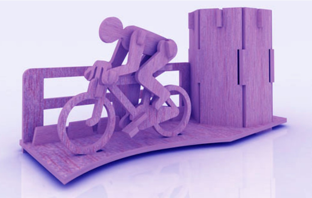 Bicycle Marathon Themed Pencil Holder Box Laser Cut Free Vector File