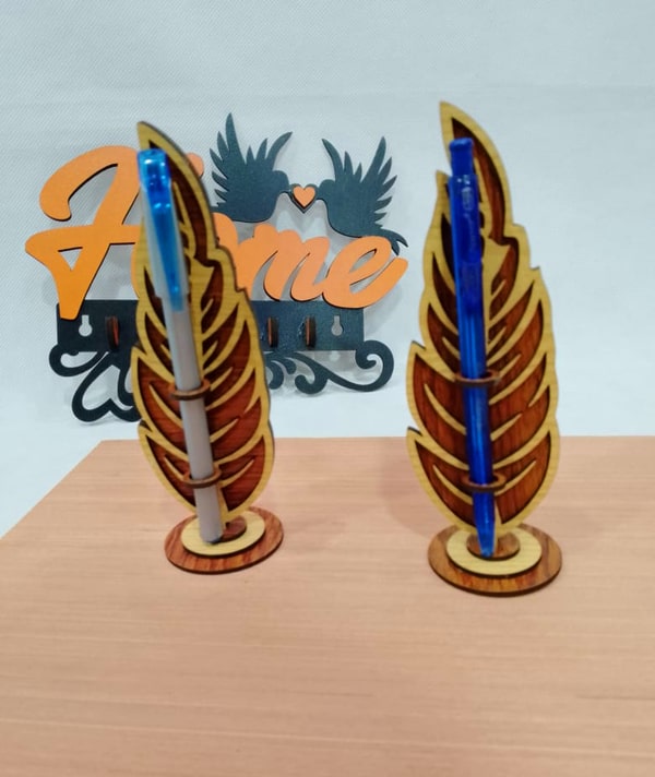 Bird Feather Pen Holder Stand Office Desk Organizer 3mm Laser Cut Free Vector File