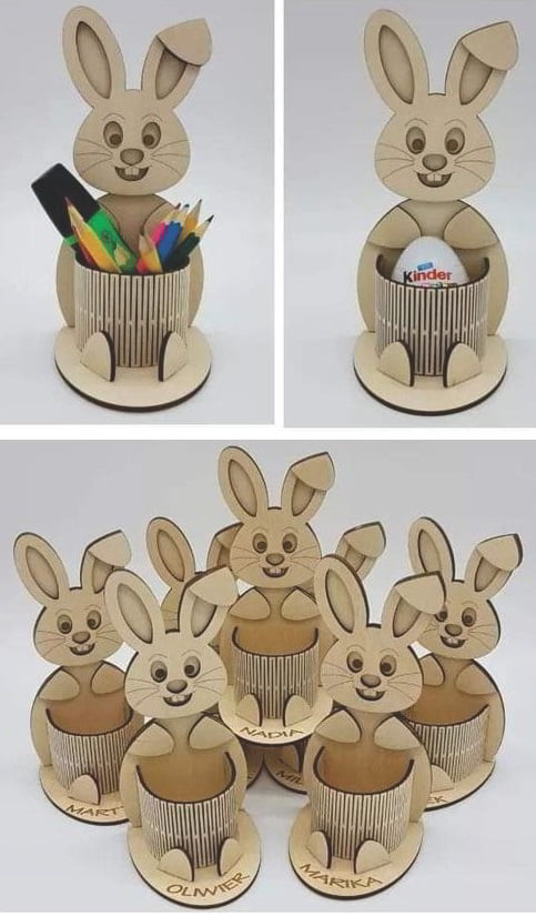 Bunny Pen Holder Office Desk Organizer Laser Cut Free DXF File