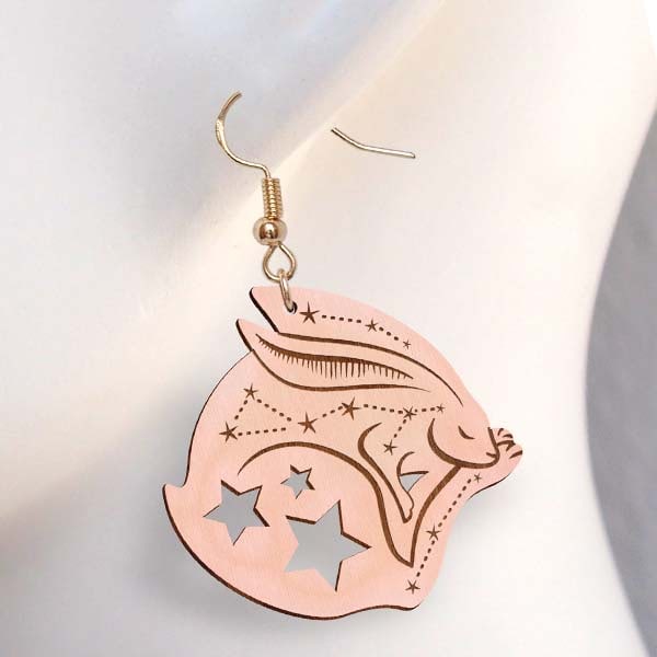 Bunny Rabbit Sleep Stars Earring With Engraving Design Laser Cut Free Vector File