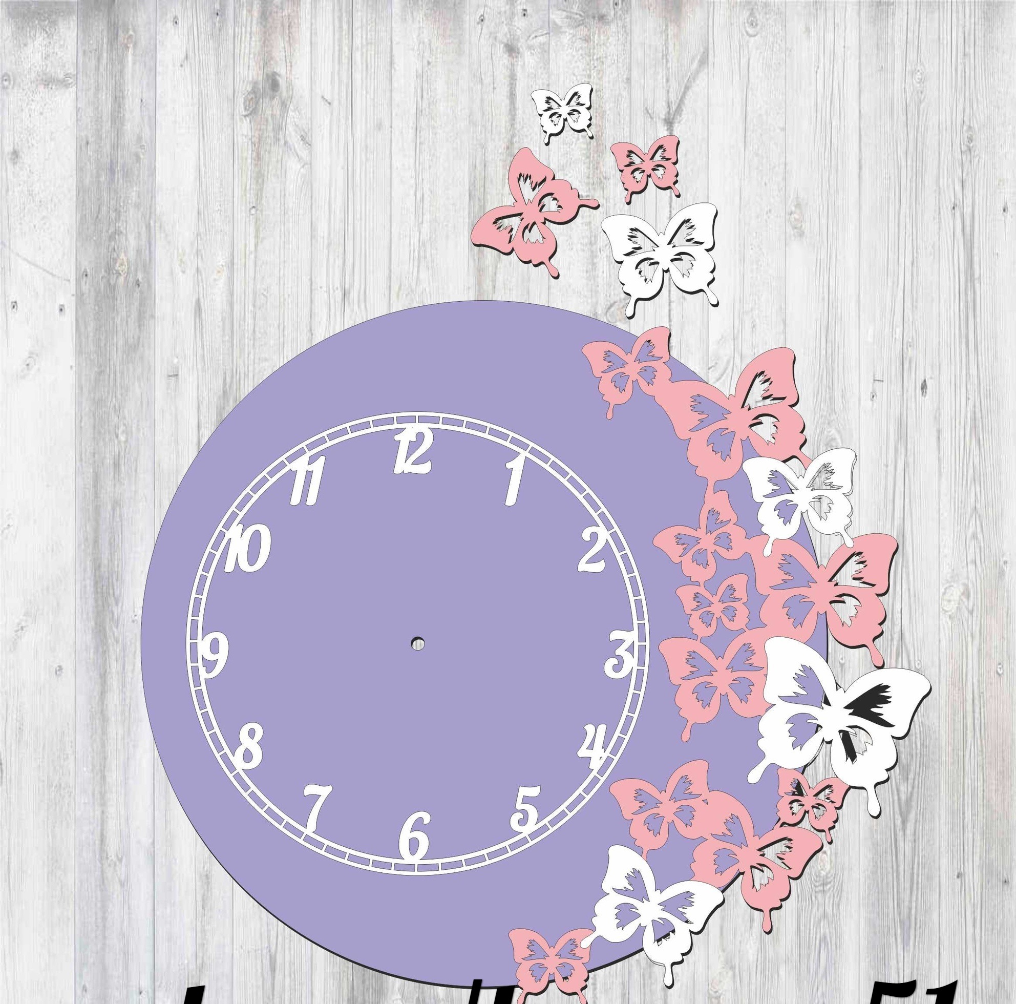 Butterfly Clock Design Laser Cut Free Vector File