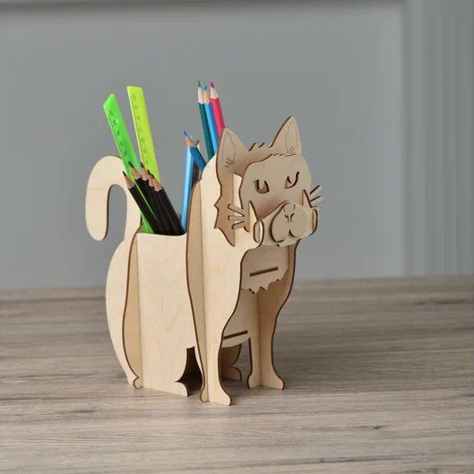 Cat Pencil Holder Desk Organizer Laser Cut Free DXF File