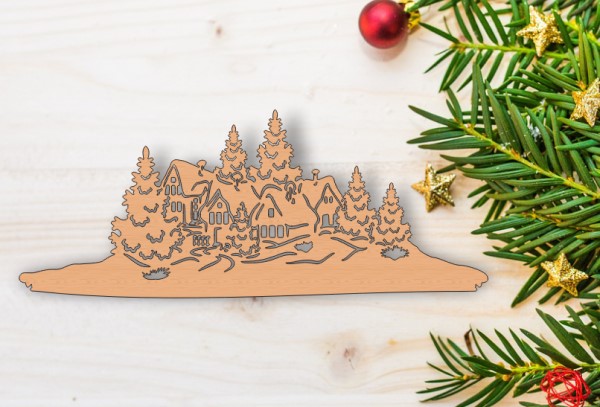 Christmas House Wooden Decorations Template Laser Cut Free Vector File