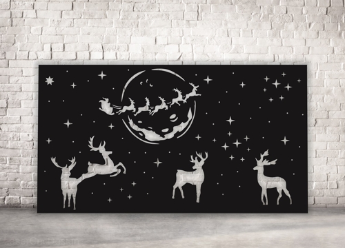 Christmas Panel Reindeer Santa Claus Flying Deer Laser Cut Free Vector File