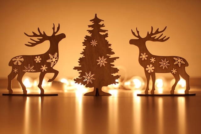 Christmas Tree And Deer Decorations Laser Cut Free Vector File