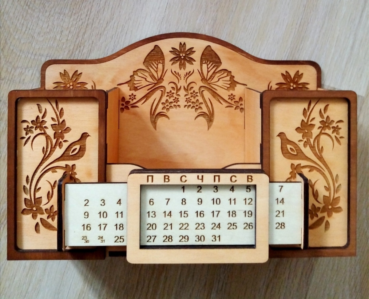 Cnc Laser Cut Desk Organizer With Calendar Free Vector File