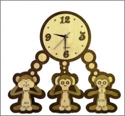 Cnc Laser Cut The Wall Clock Shows Three Monkeys Free Vector File