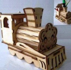 Cnc Laser Cut Train Pen Holder Free Vector File