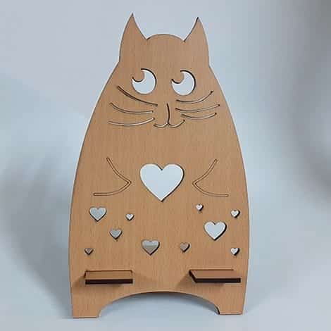 Cute Kitty Wooden Phone Holder Stand Laser Cut Free Vector File