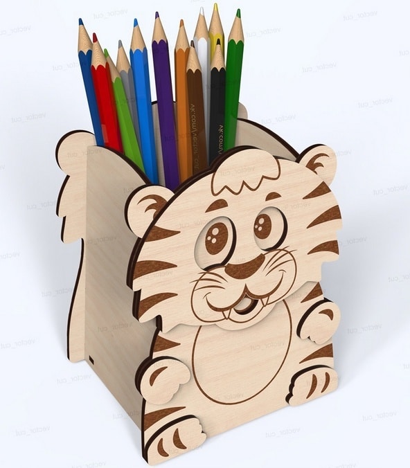 Cute Tiger Pen Pencil Holder Storage Box For Kids Laser Cut Free Vector File