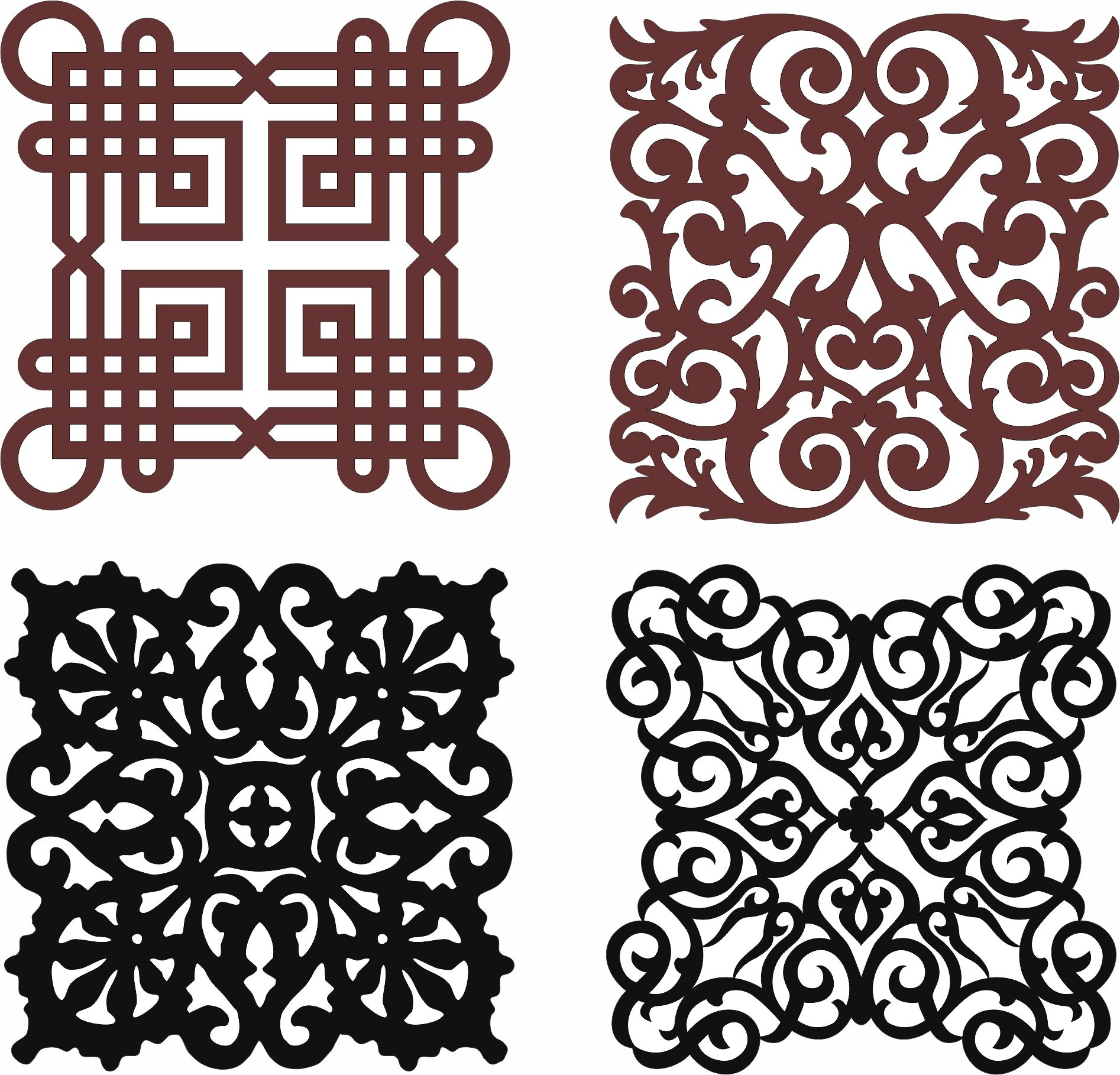 Damask Seamless Screen Patterns Set For Laser Cut Free Vector File