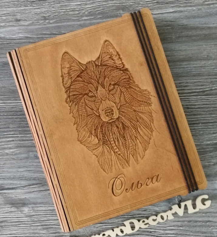 Decor Wolf Engraved Notebook Cover For Laser Cut Free Vector File