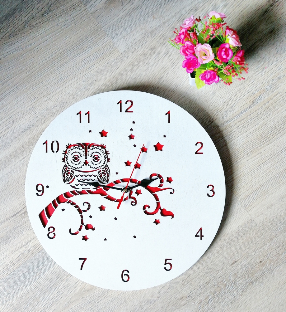 Decorative Owl Wall Clock For Laser Cutting Free Vector File