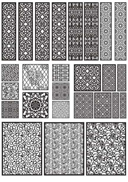 Decorative Privacy Partition Indoor Panel Room Divider Floral Lattice Stencil Designs Set For Laser Cut Free Vector File