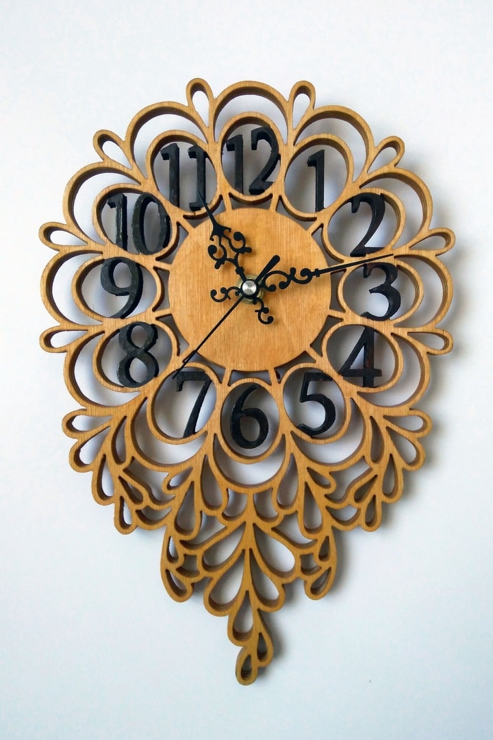 Decorative Wood Wall Clock Laser Cut Free Vector File