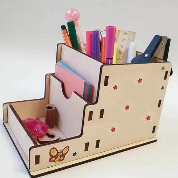 Desk Accessories Organizer Pencil Holder Laser Cut Free Vector File