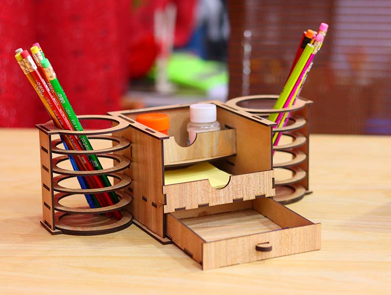 Desk Organizer Wooden Pen Holder Template 3mm Laser Cut Free Vector File