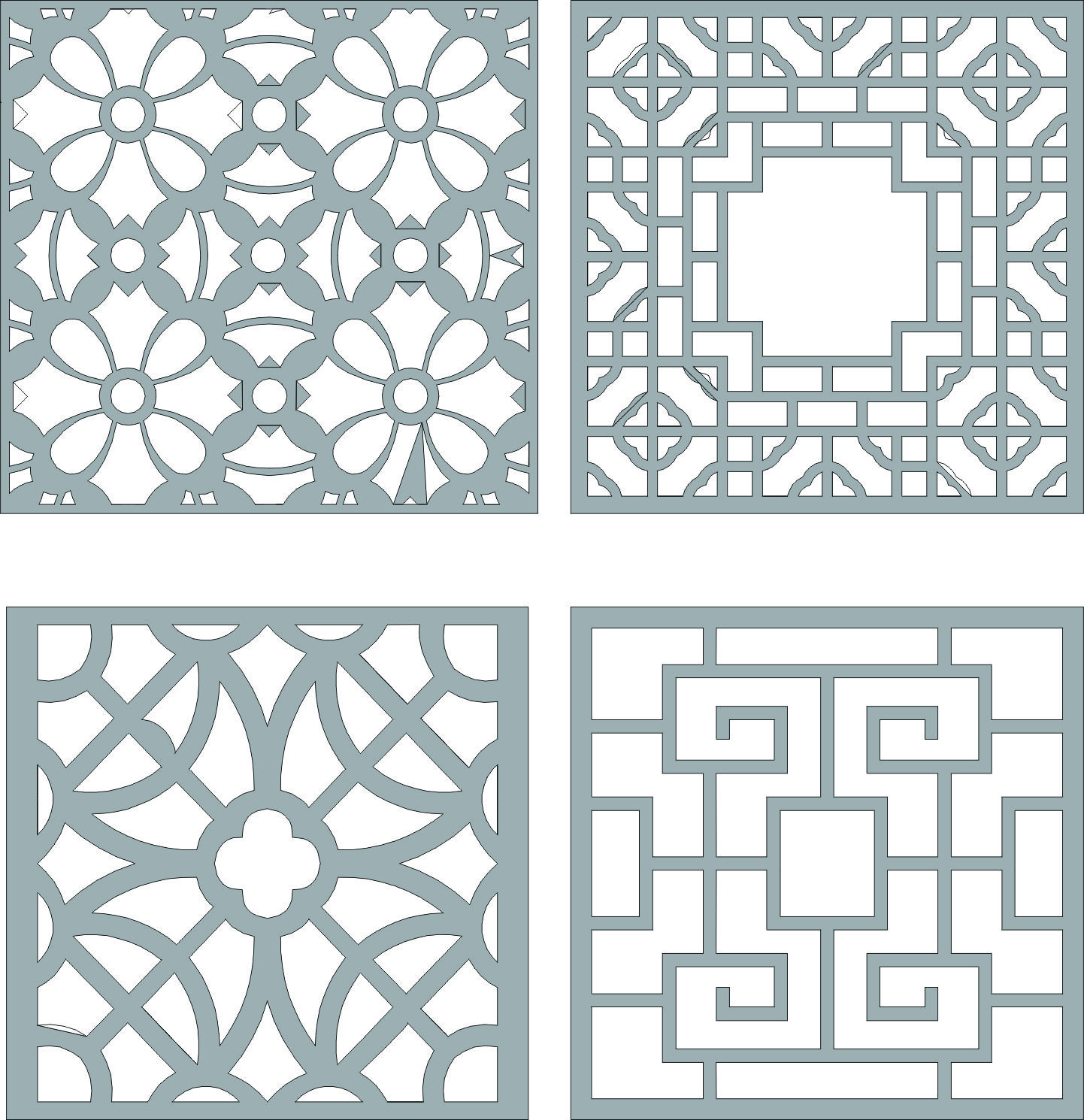 Divider Seamless Floral Lattice Stencil Patterns Set For Laser Cut Free Vector File