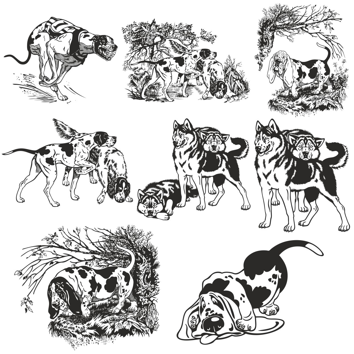 Dogs Collection For Laser Cut Free Vector File