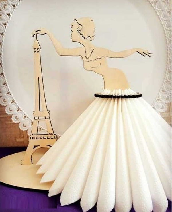 Doll Napkin Holder With Eiffel Tower Laser Cutting Free Vector File