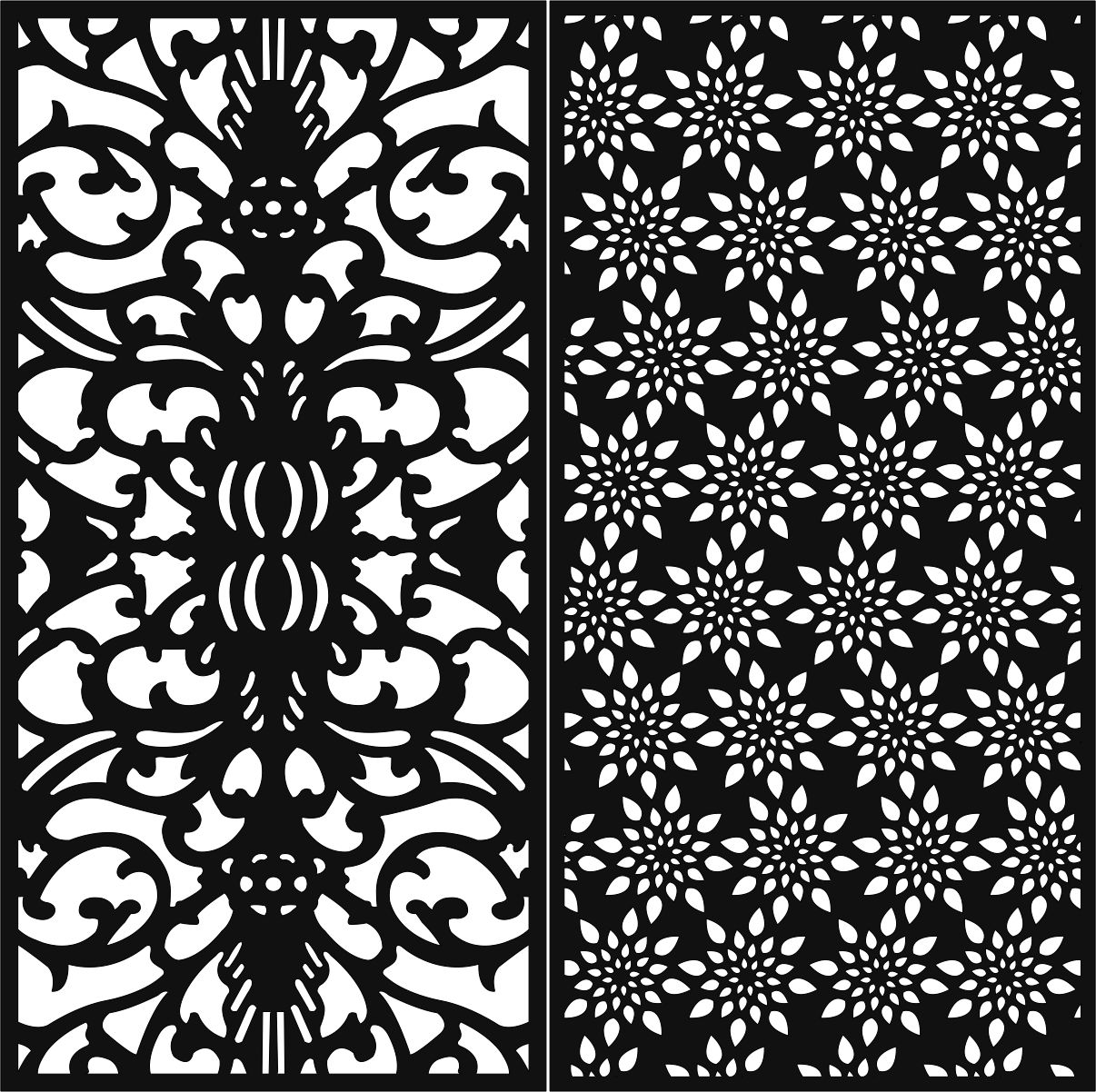 Drawing Room Screens Floral Seamless Set For Laser Cut Free Vector File