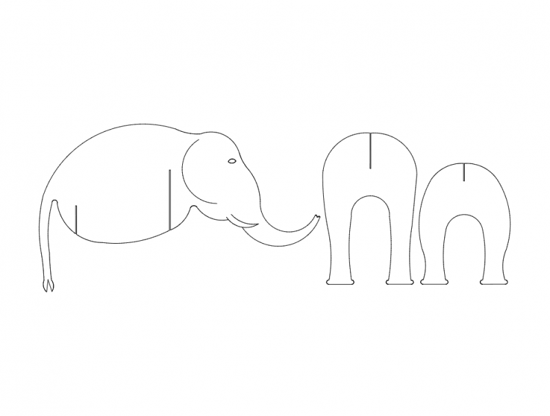 Elephant 3 Pc 3d Puzzle Free DXF File