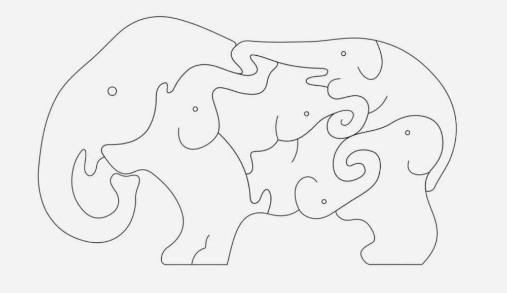 Elephant Animal Jigsaw Puzzle Template Free DXF File