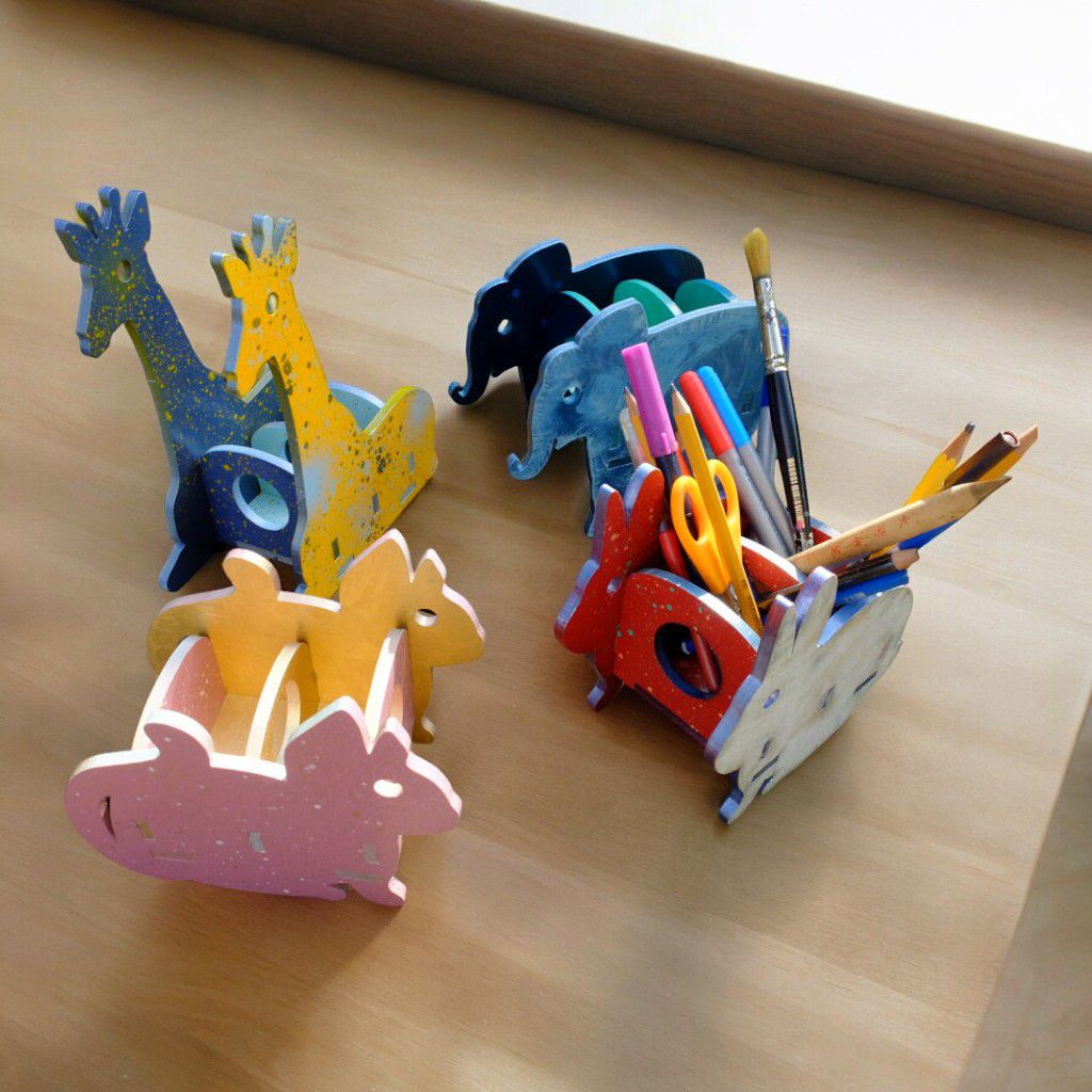 Elephant Wood Pen Cup Pencil Holder Laser Cut Free Vector File