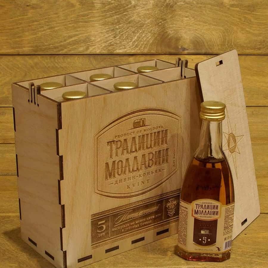 Engraved Packaging Box For Six Moldovan Cognac Bottles Laser Cut Free Vector File