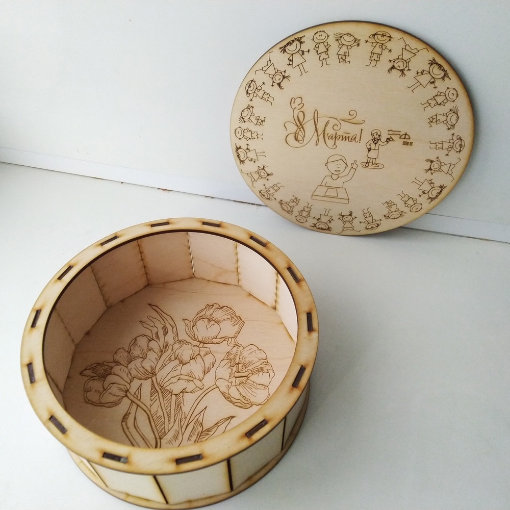 Engraved Round Wooden Gift Box For Laser Cut Free DXF File