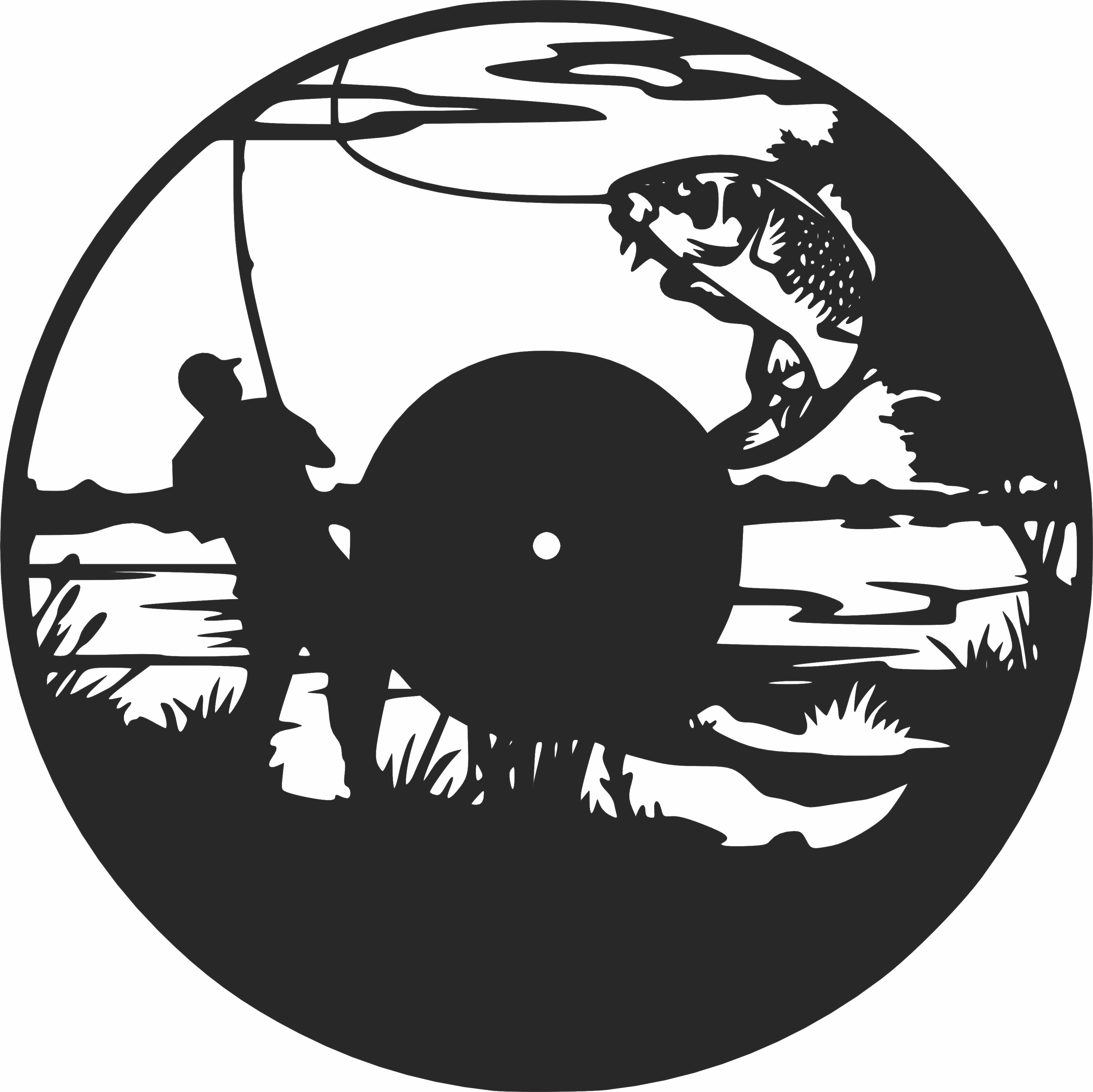 Fishing Vinyl Wall Clock Fisherman Free DXF File