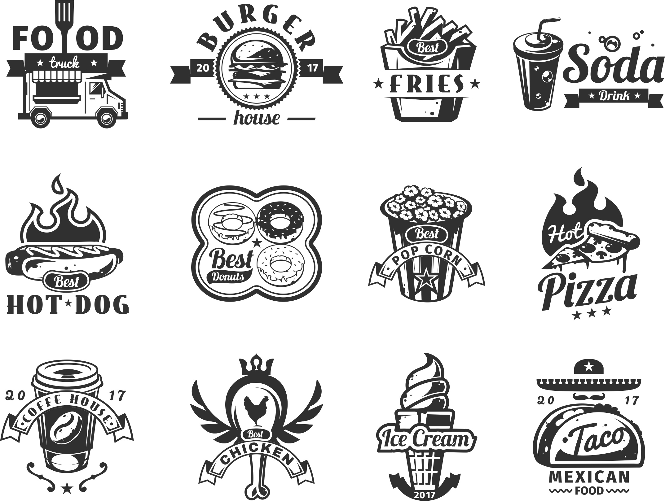 Food Logo Set For Laser Cut Free Vector File