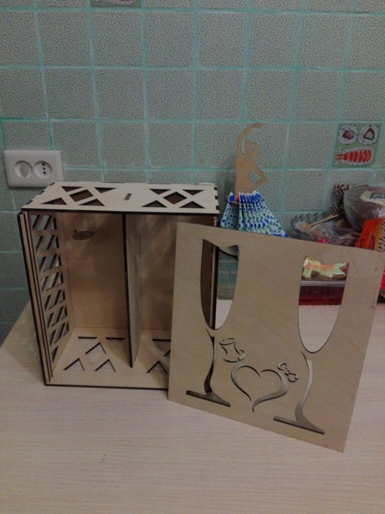 Gift Box For Two Glasses For A Wedding For Laser Cut Free Vector File