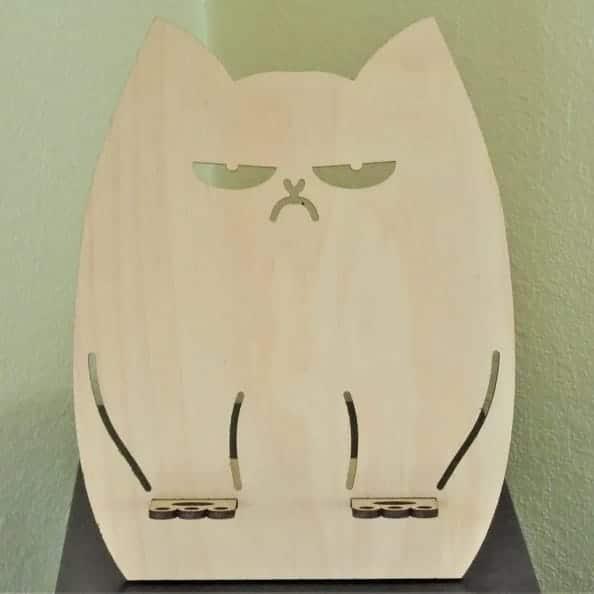 Grumpy Cat Wooden Phone Holder Stand Laser Cut Free Vector File