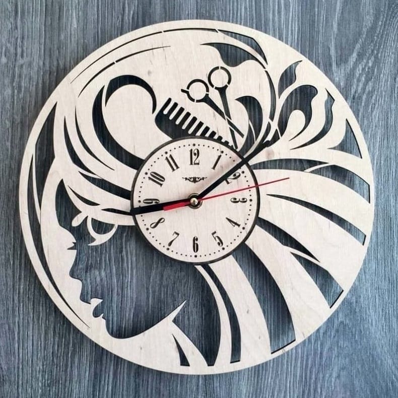 Hairdresser Wood Wall Clock Gift For Women Girl Laser Cut Free Vector File