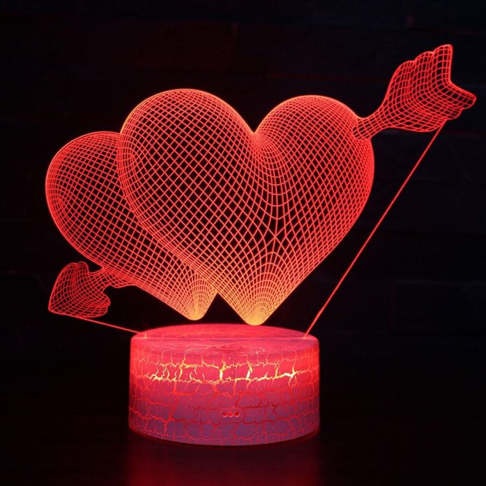 Heart With Arrow 3d Acrylic Led Light Lamp Laser Cut Free Vector File