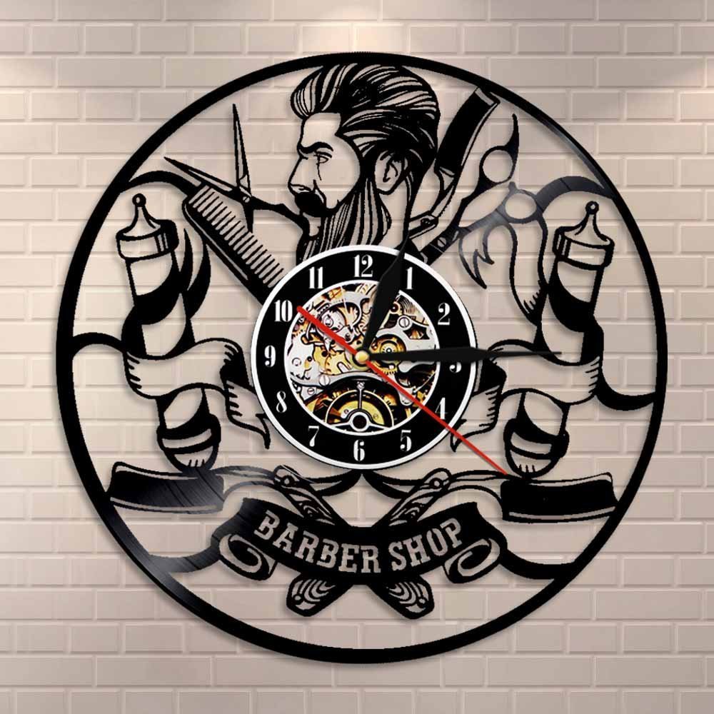 Hipster Hair Salon Vinyl Record Wall Clock For Laser Cut Free Vector File