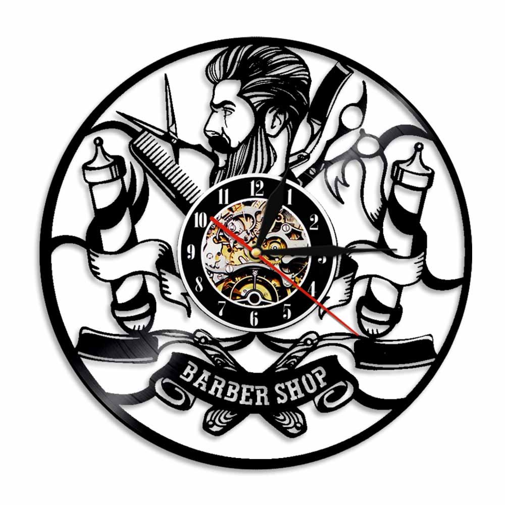 Hipster Hair Salon Vinyl Record Wall Clock For Laser Cut Free Vector File