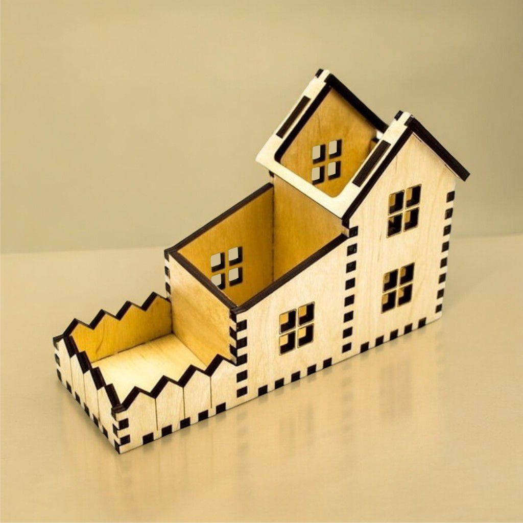 House Shaped Desk Organizer Caddy Laser Cut Free Vector File