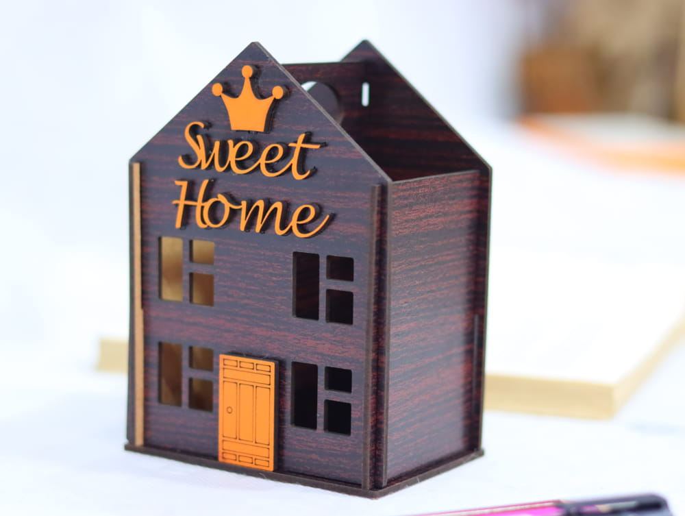 House Shaped Pen Holder Laser Cut Free Vector File